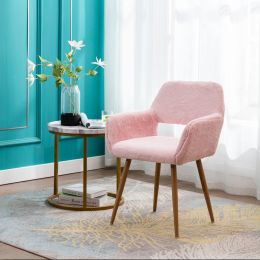 HengMing Dining Chairs with Faux Fur; Mid Century Side Chairs with Solid Painting Steel Leg for Dining Room
