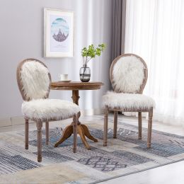 HengMing Faux Fur French Dining Chair with rubber legs; Set of 2