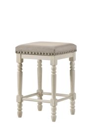 Tasnim Counter Height Stool; Tan Fabric & Antique White Finish 77182
