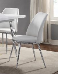 Weizor Side Chair (Set-2); White PU &amp; Chrome (2Pc/1Ctn) 77152