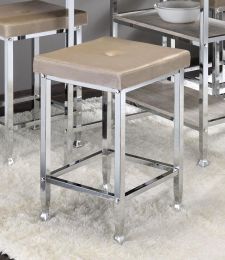 Raine Counter High Stool; Beige Velvet & Chrome Finish 74007