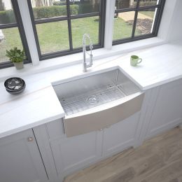 33-inch Farmhouse Kitchen Sink; Single Bowl Stainless Steel 18 Gauge