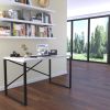 Furnish Home Store Lator Black Metal Frame 35&quot; Wooden Top Small Writing and Computer Desk for Teens Bedroom; White
