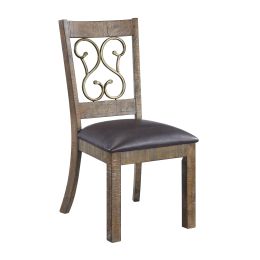 Raphaela Side Chair (Set-2) in Black PU &amp; Weathered Cherry Finish DN00981