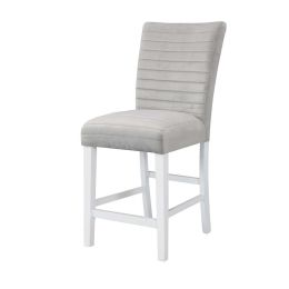 Elizaveta Counter Height Chair (Set of 2); Gray Velvet; Faux Crystal Diamonds &amp;White High Gloss Finish DN00818