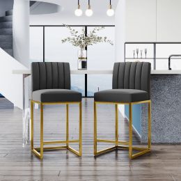 TOPMAX Modern 25inch Counter Height Bar Stools; Dining Chairs with Velvet Upholstered Seat and Backrest for Party; Dining Room; Set of 2; Gray