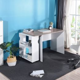 47.4" L Computer Desk with movable bookcase; oak & white