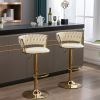 Set of 2 Bar Stools; with Chrome Footrest and Base Swivel Height Adjustable Mechanical Lifting Velvet + Golden Leg Simple Bar Stool-cream