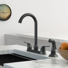 Double Handle Kitchen Faucet with Side Sprayer; Matte Black Stainless Steel Kitchen Sink Faucet; Faucet for Kitchen Sink