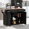 K&amp;K Store Kitchen Island Cart with Two Storage Cabinets and Four Locking Wheels; Wine Rack; Two Drawers; Spice Rack; Towel Rack (Black)