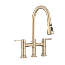 Double Handle Bridge Kitchen Faucet With Pull-Down Spray Head