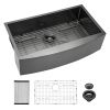 33 inch Farmhouse Kitchen Sink Gunmetal Black Apron Front 16 Gauge Stainless Steel Deep Single Bowl Kitchen Farm Sinks