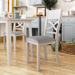TOPMAX Farmhouse Rustic Wood 4-Piece Kitchen Dining Upholstered Padded Chairs; Light Grey+White
