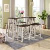 TOPMAX Rustic Counter Height 5-Piece Dining Set; Wood Console Table Set with 4 Stools for Small Places; Walnut+Cream