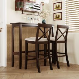 TOPMAX Farmhouse 48'Rectangular Wood Bar Height Dining Set Kitchen Breakfast Nook with 2 Chairs for Small Places; Dark Walnut