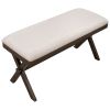 TOPMAX Farmhouse Rustic Wood Kitchen Upholstered Dining Bench; Brown+ Beige
