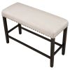 TOPMAX Rustic Wooden Upholstered Dining Bench for Small Places; Espresso+ Beige