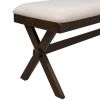 TOPMAX Farmhouse Rustic Wood Kitchen Upholstered Dining Bench; Brown+ Beige