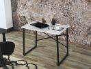 Furnish Home Store Lator Black Metal Frame 35&quot; Wooden Top Small Writing and Computer Desk for Teens Bedroom; White