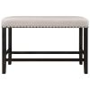 TOPMAX Rustic Wooden Upholstered Dining Bench for Small Places; Espresso+ Beige