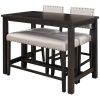 TOPMAX Rustic Wooden Upholstered Dining Bench for Small Places; Espresso+ Beige