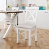 TOPMAX 2 Pieces Farmhouse Rustic Wood Kitchen Upholstered X-Back Dining Chairs; Beige+White