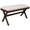 TOPMAX Farmhouse Rustic Wood Kitchen Upholstered Dining Bench; Brown+ Beige