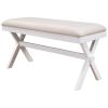 TOPMAX Farmhouse Rustic Wood Kitchen Upholstered Dining Bench; Beige+White