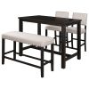 TOPMAX Rustic Wooden Upholstered Dining Bench for Small Places; Espresso+ Beige