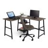 43.5"W X 27.6" D L-Shaped Corner Computer Desk with Open Shelves; Vintage Brown