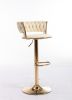 Set of 2 Bar Stools; with Chrome Footrest and Base Swivel Height Adjustable Mechanical Lifting Velvet + Golden Leg Simple Bar Stool-cream