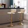 Set of 2 Bar Stools; with Chrome Footrest and Base Swivel Height Adjustable Mechanical Lifting Velvet + Golden Leg Simple Bar Stool-cream