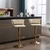 Set of 2 Bar Stools; with Chrome Footrest and Base Swivel Height Adjustable Mechanical Lifting Velvet + Golden Leg Simple Bar Stool-cream