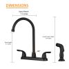 Double Handle Kitchen Faucet with Side Sprayer; Matte Black Stainless Steel Kitchen Sink Faucet; Faucet for Kitchen Sink