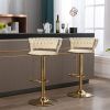 Set of 2 Bar Stools; with Chrome Footrest and Base Swivel Height Adjustable Mechanical Lifting Velvet + Golden Leg Simple Bar Stool-cream