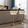Set of 2 Bar Stools; with Chrome Footrest and Base Swivel Height Adjustable Mechanical Lifting Velvet + Golden Leg Simple Bar Stool-cream