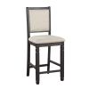 Beautiful Black Finish Wooden Counter Height Chairs 2pcs Set Beige Color Textured Fabric Upholstered Dining Chairs