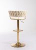 Set of 2 Bar Stools; with Chrome Footrest and Base Swivel Height Adjustable Mechanical Lifting Velvet + Golden Leg Simple Bar Stool-cream