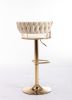 Set of 2 Bar Stools; with Chrome Footrest and Base Swivel Height Adjustable Mechanical Lifting Velvet + Golden Leg Simple Bar Stool-cream