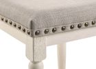 Tasnim Counter Height Stool; Tan Fabric & Antique White Finish 77182