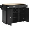 K&amp;K Store Kitchen Island Cart with Two Storage Cabinets and Four Locking Wheels; Wine Rack; Two Drawers; Spice Rack; Towel Rack (Black)