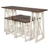 TOPMAX Rustic Counter Height 5-Piece Dining Set; Wood Console Table Set with 4 Stools for Small Places; Walnut+Cream