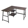 43.5"W X 27.6" D L-Shaped Corner Computer Desk with Open Shelves; Vintage Brown