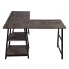 43.5"W X 27.6" D L-Shaped Corner Computer Desk with Open Shelves; Vintage Brown