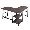 43.5"W X 27.6" D L-Shaped Corner Computer Desk with Open Shelves; Vintage Brown