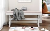 TOPMAX Farmhouse Rustic Wood Kitchen Upholstered Dining Bench; Beige+White