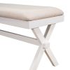TOPMAX Farmhouse Rustic Wood Kitchen Upholstered Dining Bench; Beige+White