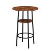 Double Layer Round Bar Table with 2 Bar Stools PU Soft Seat Back Breakfast table.(Rustic Brown; 23.62''w x 23.62''d x 35.43''h)