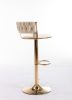 Set of 2 Bar Stools; with Chrome Footrest and Base Swivel Height Adjustable Mechanical Lifting Velvet + Golden Leg Simple Bar Stool-cream