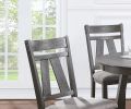 Dining Room Furniture Set of 2 Chairs Gray Fabric Cushion Seat Rich Dark Brown Finish Side Chairs